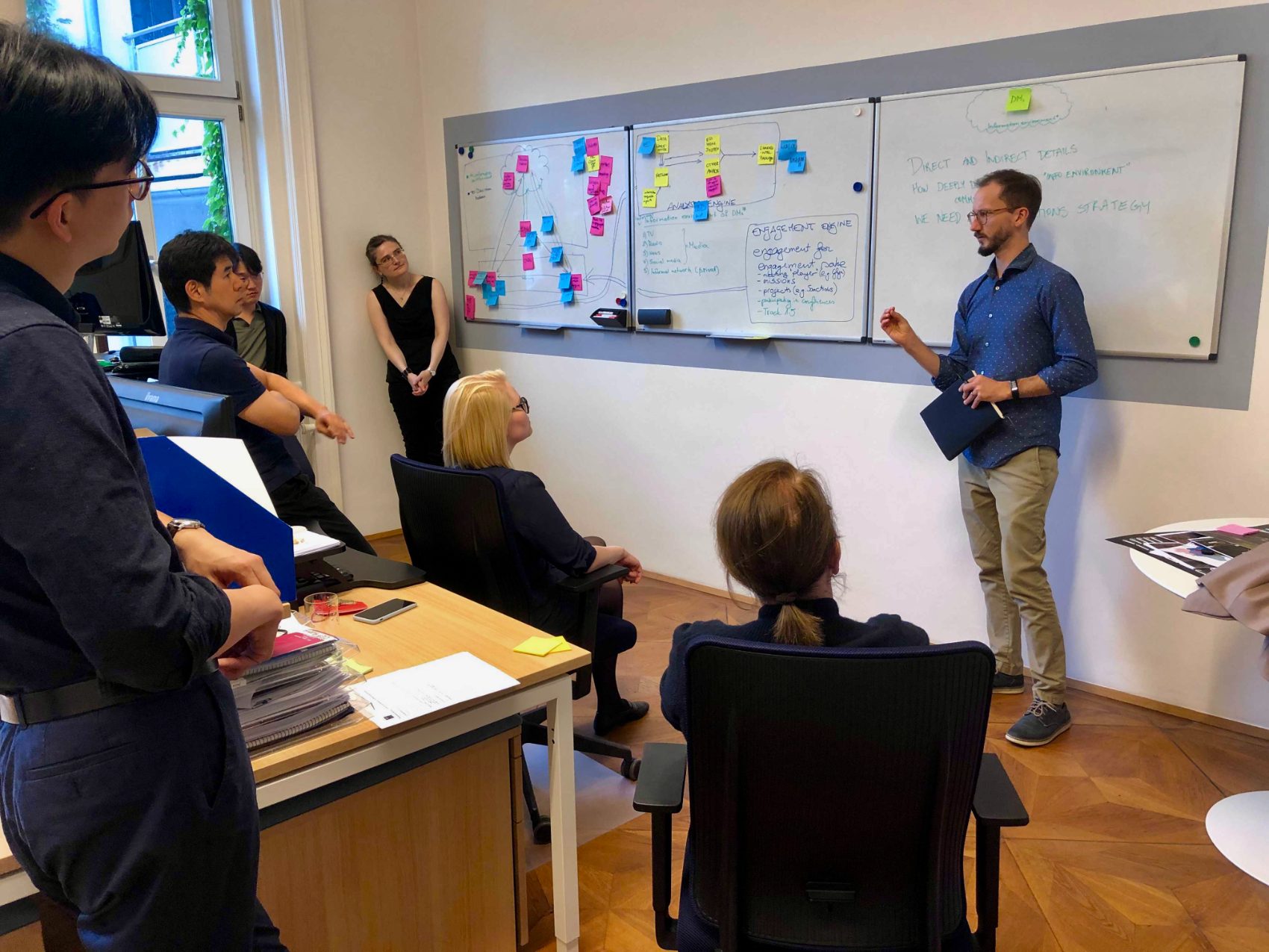 Roberto Chavarria facilitating a strategy session at a whiteboard